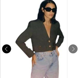 Zara Green Shoulder Pad Top Jacket Blazer